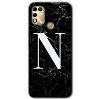 İnfinix Hot 11 Play Kılıf HD Desen Baskılı Arka Kapak - Siyah Mermer Desenli N Harfi