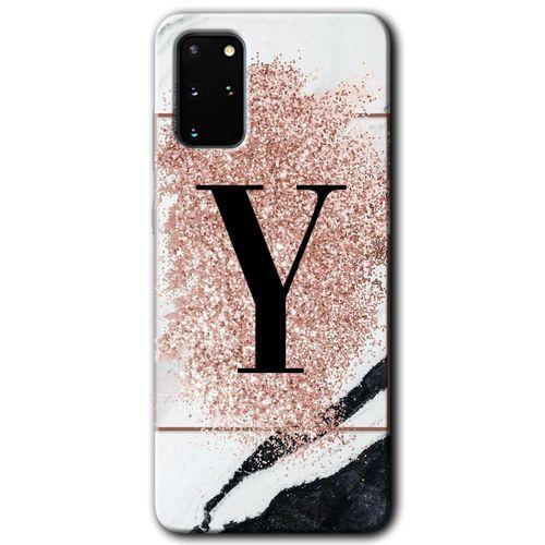 Potkal Hediye Fabrikası Samsung Galaxy S20 Plus Kılıf HD Desen Baskılı Arka Kapak - Pembe Mermer Desenli Y Harfi