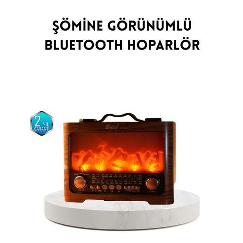 Şömine Efektli Solar Hoparlör Bluetooth 5.3 Radyo Aux Usb Tf Destekli