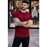 Erkek T-Shirt Bisiklet Yaka Slim Fit Dar Kesim Likralı Tişört Günlük Basic Body - Bordo