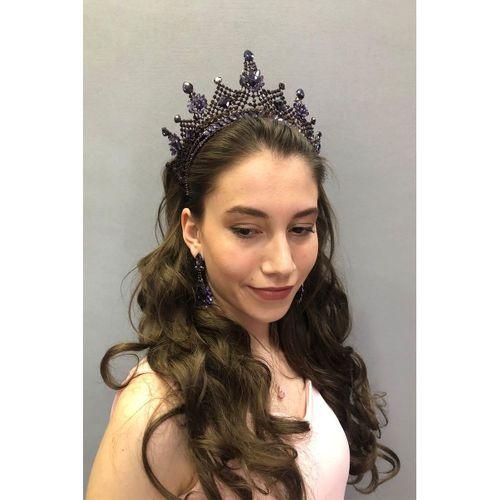 Kajam Model Mor Gelin Kına Tacı ve Küpesi