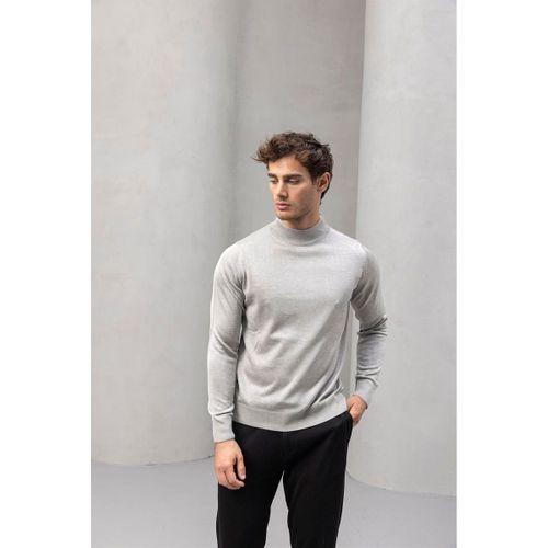 Fincher Yarım Balıkçı Regular Fit Boğazlı Erkek Kazak - Açık Gri