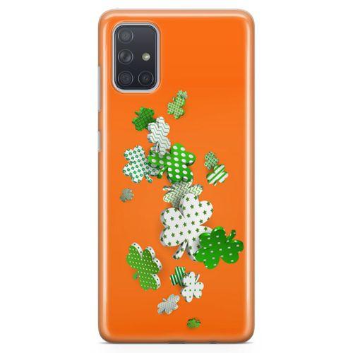 Samsung Galaxy A71 Kılıf Yeşil Beyaz Yoncalar Arka Kapak Koruma Desenli Full Koruyucu