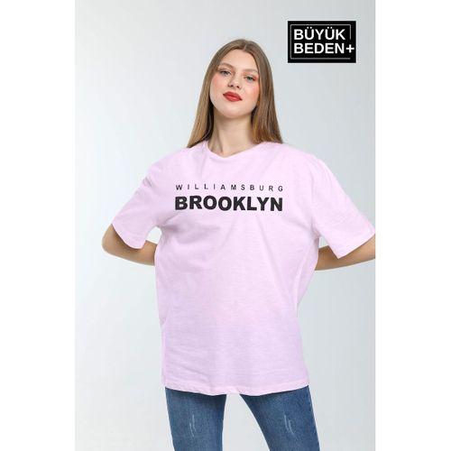 Kadın Büyük Beden Willams.Brooklyn Baskılı Bisiklet Yaka Tshırt SPR25BTSK15