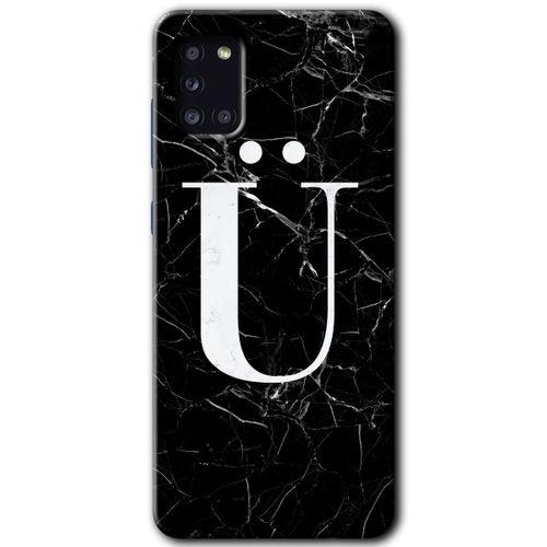 Samsung Galaxy A31 Kılıf HD Desen Baskılı Arka Kapak - Siyah Mermer Desenli Ü Harfi