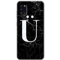 Samsung Galaxy A31 Kılıf HD Desen Baskılı Arka Kapak - Siyah Mermer Desenli Ü Harfi