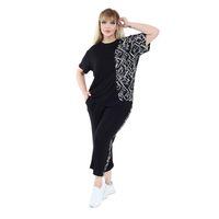 Melsay Butik Siyah Kısa Kol Yarım Zigzag Garnili Viskon Kapri Takım