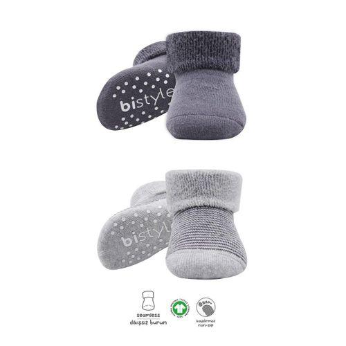 Bistyle Çemberli Kaymaz Havlu Soket Çorap 2'Li BS10503 Gri-Antrasit