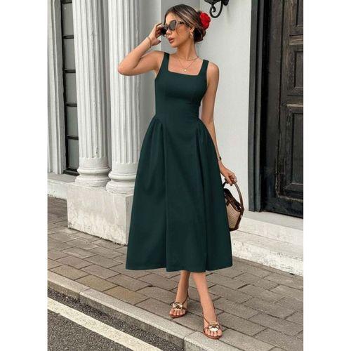 Kadın Askılı Kare Yakalı Uzun Ithal Krep Elbise