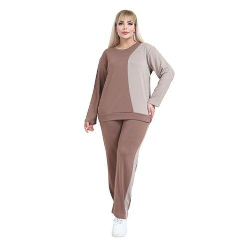 Melsay Butik Vizon Ekru Renk Bloklu Modal Kadın Eşofman Takımı