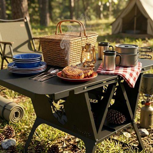FiWays AXIS™ V2 Mat Siyah Metal Kamp Masası, 1mm Çelik Gövde, Profesyonel Katlanır Çantalı Outdoor Sehpa