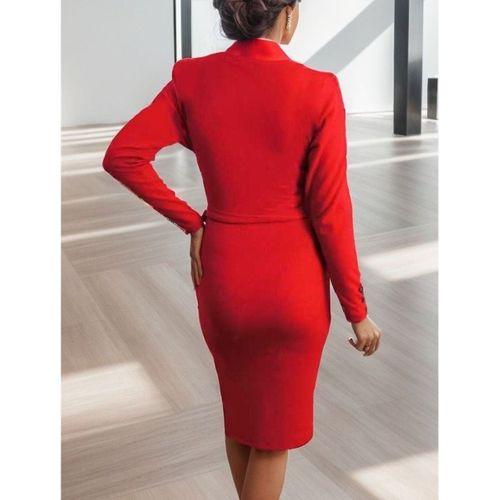 Kadın Uzun Kollu Kruvaze Yaka Bağcık Detay Akrilik Mini Boy Elbise