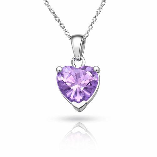 Gümüş Pembe Taşlı Kalpli Kadın Kolye