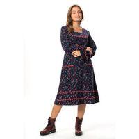 Uzun Kol Firdevs Kare Yaka Cep Detaylı Kısa Kışlık Pazen Elbise Çiçek Desen Lacivert Lcvt