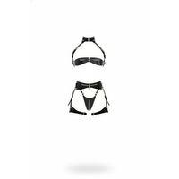 Siyah Jartiyer Harness Suni Deri Fermuar Detaylı Bralet Takım - Brf1373