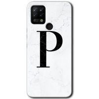 Tecno Pova Kılıf HD Desen Baskılı Arka Kapak - Beyaz Mermer Desenli P Harfi + Kırılmaz Cam