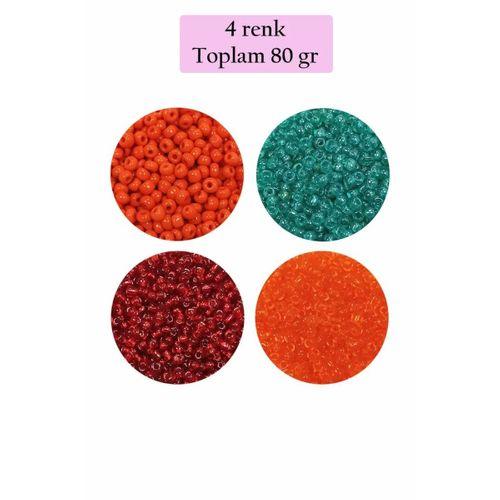 Dökme Cam Kum Boncuk (11/0) 2 mm - 4 Renk - Toplam 80 Gram -  BNC402