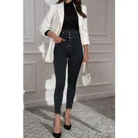 Kadın Yüksek Bel önden Düğmeli Cepli Dar Kesim Detaylı Kot Pantolon