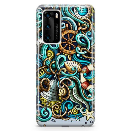 Huawei P40 Kılıf Deniz Malzemeleri Doodle Arka Kapak Koruma Desenli Full Koruyucu