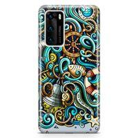 Huawei P40 Kılıf Deniz Malzemeleri Doodle Arka Kapak Koruma Desenli Full Koruyucu