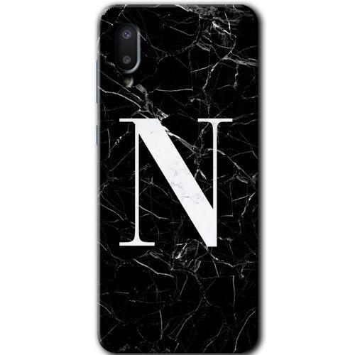 Samsung Galaxy A02 Kılıf HD Desen Baskılı Arka Kapak - Siyah Mermer Desenli N Harfi