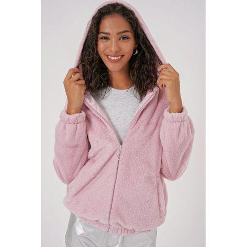 5091 Kapşonlu Kürklü İçi Astarlı Mont - Pudra