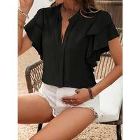 Kadın Kısa Kollu V Hakim Yaka Kolları Fırfırlı Dubai Bluz