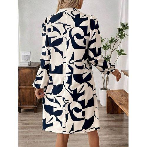 Kadın Uzun Kollu V Yakalı Desenli Modal Mini Elbise