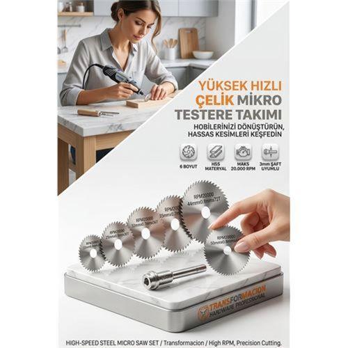 HSS Mini Daire Testere Seti 6+1  Mini Makine Uyumlu Metal Ahşap Plastik Kesici Disk 723179