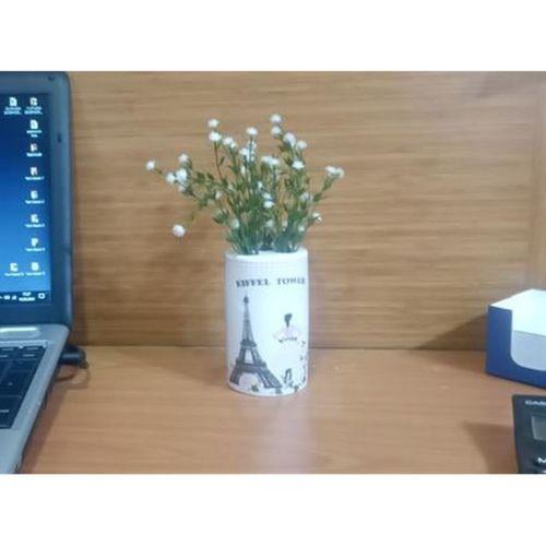 2 Adet Vazo Dahil,Vazoda Çiçek,Beyaz Yapay Çiçek,Vazo Dekoratif  Eyfel Kulesi 7X7X16Cm