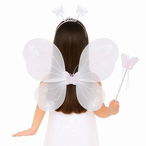 Eğitici Oyuncak Beyaz Kelebek Kız Seti – 50 cm Kelebek Kanadı, Taç ve Asa