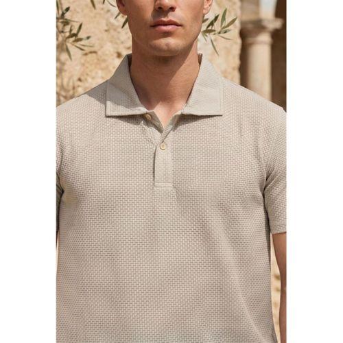 Evenor Kabartma Desenli Polo Yaka Düğmeli Relaxed Fit Yumuşak İnce Erkek T-Shirt - Taş