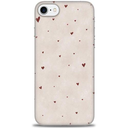 iPhone 8 Kılıf HD Baskılı Kılıf - Kahve Kalpler + Tam Ekran Koruyucu