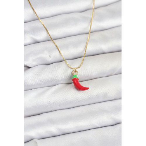 Pirinç Gold Renk Kırmızı Kapya Biber Model Kadın Kolye