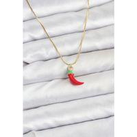 Pirinç Gold Renk Kırmızı Kapya Biber Model Kadın Kolye