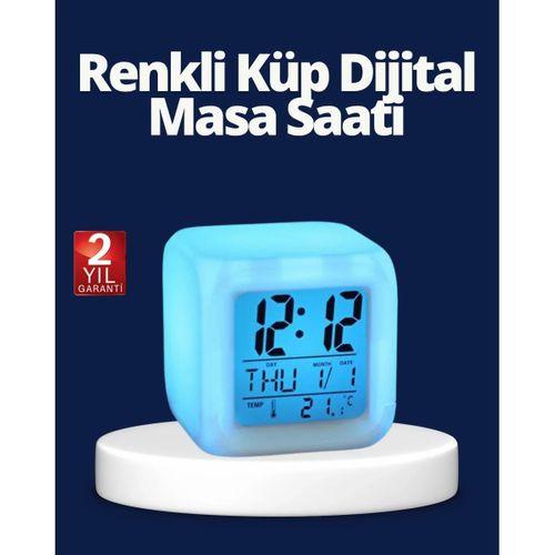 Renk Değiştiren Led Alarmlı Dijital Küp Masa Saati