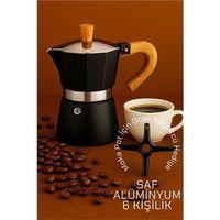 Zhltools Italyan Moka Pot - 6061 Saf Alüminyum  Ahşap Saplı - 6 kişilik SİYAH