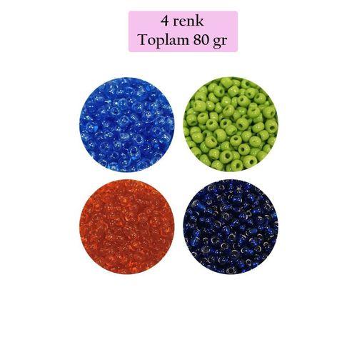 Dökme Cam Kum Boncuk (8/0) 3 mm - 4 Renk - Toplam 80 Gram - BNC421