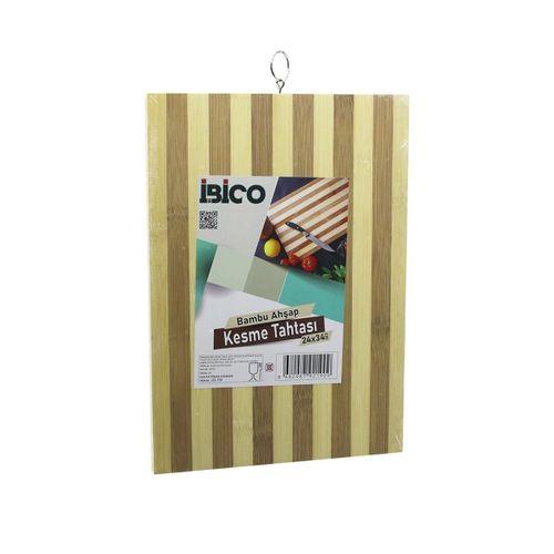 İ22-190 Ahşap Bambu Kesim Panosu  Kesme Tahtası 24x34x1 3cm Beyaz Çizgili Metal Kulplu
