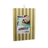 İ22-190 Ahşap Bambu Kesim Panosu  Kesme Tahtası 24x34x1 3cm Beyaz Çizgili Metal Kulplu