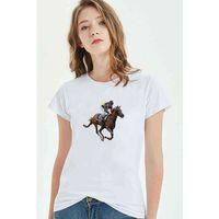 At Yarışı Jokey Baskılı Beyaz Kadın Tshirt