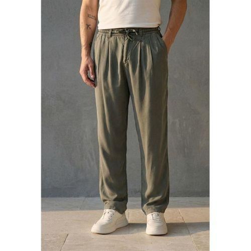 Magnus Tensel Kumaş Relaxed Fit Beli Lastikli Yazlık Erkek Pantolon - Çam Yeşili