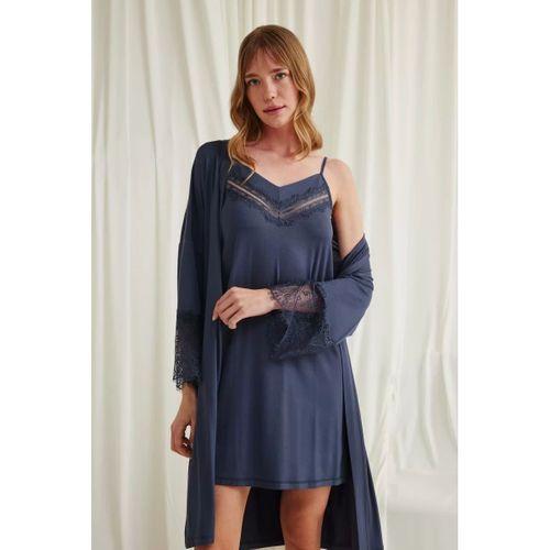 Dekolteli Yakası Ve Kolu Dantelli Sabahlık Takımı