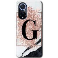 Huawei Nova 9 Kılıf HD Desen Baskılı Arka Kapak - Pembe Mermer Desenli G Harfi + Kırılmaz Cam