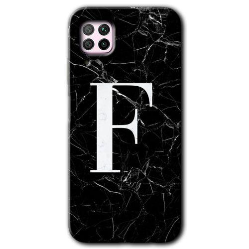 MRCİLETİSİM Huawei P40 Lite Kılıf Baskılı Kapak - Siyah Mermer Desenli F Harfi + 5D Tam Kaplayan Cam