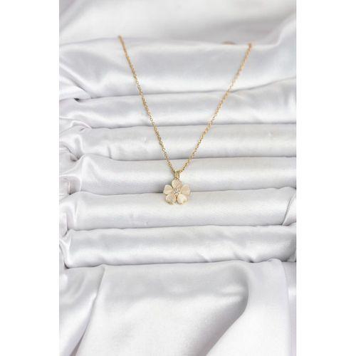 316L Çelik Zincir Gold Renk Yonca Model Kadın Kolye