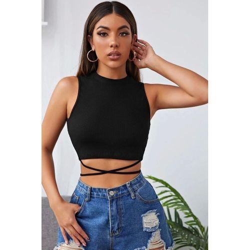 Kadın Siyah Modern Fit Çapraz Bağlamalı Crop Top Büstiyer