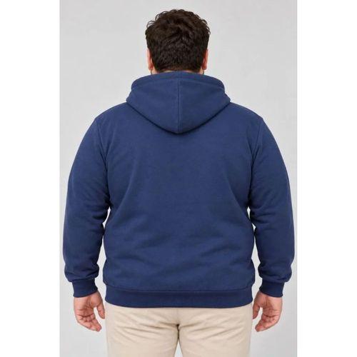 Erkek Battal Büyük Beden Üç İplik İçi Şardonlu Kapüşonlu Kanguru Cepli Kışlık Sweatshirt - Lacivert