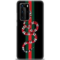 Huawei P40 Pro Kılıf HD Baskılı Kılıf - Kırmızı Yeşil Yılan + Tam Ekran Koruyucu
