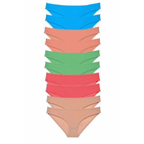 10 adet Süper Eko Set Likralı Kadın Slip Ten Pudra Yeşil Fuşya Mavi